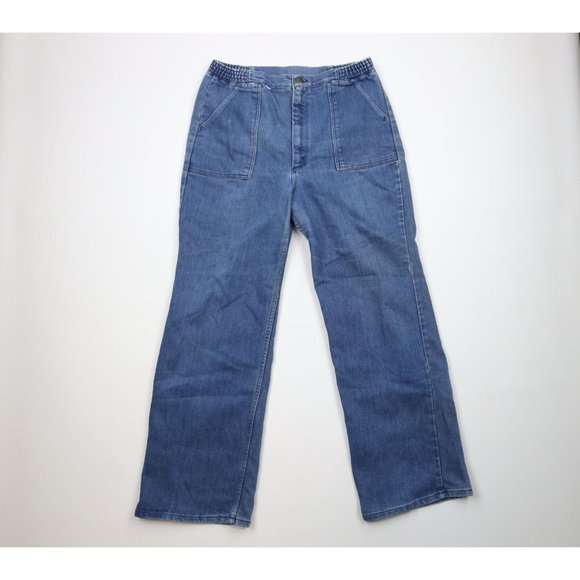 Vintage 70s Wrangler Mens 34x32 Distressed Wide Leg Bell Bottoms Jeans Blue USA